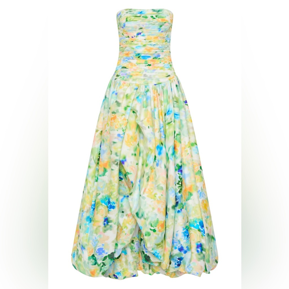 Aje Violetta Floral Haze Printed Bubble Hem Strapless Gown AU14/US10 NWT